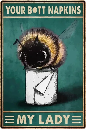 Arte Decorativo Divertido de Abeja para Pared de Baño Letrero de Hojalata Metal Retro Temática Medieval Decoración para Casa Habitación Inodoros