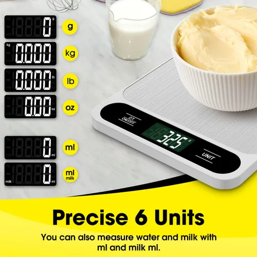 Miniatura 5 de Mik-Nana Báscula de cocina digital blanca, 22 lb/10 kg, para hornear cocinar y perder peso, graduación precisa de 0.04 oz/0.04 onzas, acero Blanco
