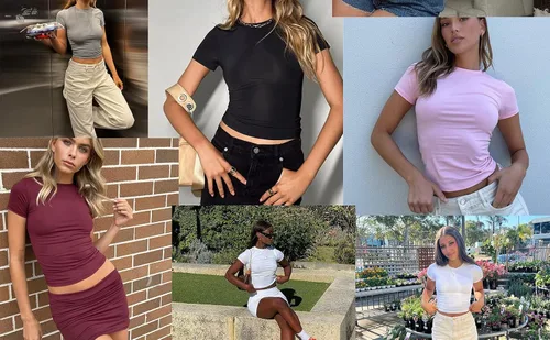 Miniatura 4 de Dwnval Camisetas básicas sexys para mujer, blusas de verano de manga corta con cuello redondo y ajuste entallado