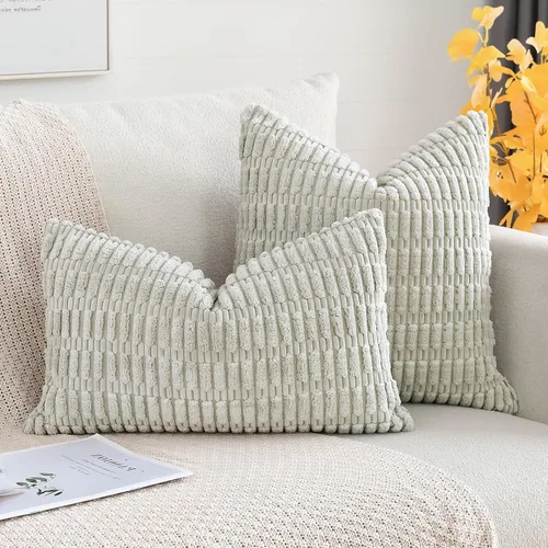 Miniatura 6 de OTOSTAR Fundas de Almohada Decorativas de Pana de 16 x 24 Pulgadas Súper Suaves Bohemias a Rayas Rectangulares Fundas de Cojín Modernas para Sofá