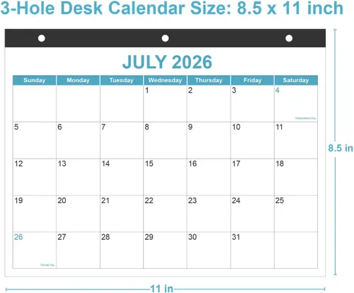 Miniatura 3 de Calendario 2026 para carpeta de 3 anillas, calendario de escritorio 2026-2027 de enero de 2026 a junio de 2027, calendario de 18 meses con papel Azul