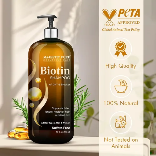 Miniatura 4 de Majestic Pure Biotin Shampoo - Champú voluminizador para la caída del cabello - con bloqueador DHT-3 - Hidratante y nutritivo - Sin sulfato