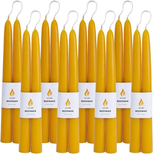 Miniatura 8 de 8 velas cónicas de cera de abeja, velas naturales hechas a mano de 9 pulgadas, sin goteo y sin humo, 9 horas de tiempo de combustión crudo