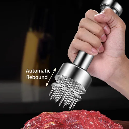 Miniatura 4 de Herramienta ablandadora de carne de acero inoxidable, 21 agujas afiladas, perforaciones de carne, filete ablandador, carne de res, pollo, cerdo