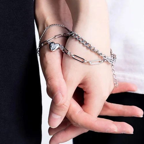 Miniatura 7 de Long tiantian Pulseras magnéticas a juego para parejas, cadena de eslabones con dije de corazón, pulseras de promesa para parejas, novios y novias