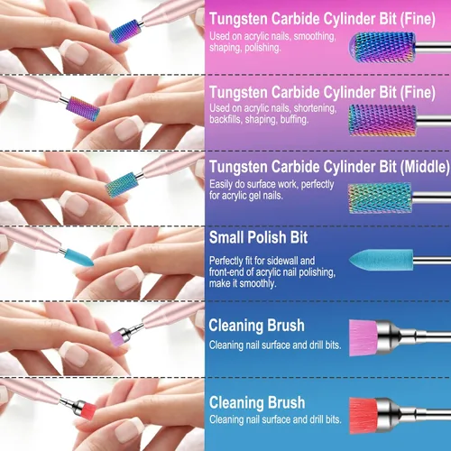Miniatura 4 de Juego de 25 brocas de uñas con soporte de diamantes de imitación, 3/32 pulgadas de carburo de diamante de cerámica, removedor de cutículas, broca