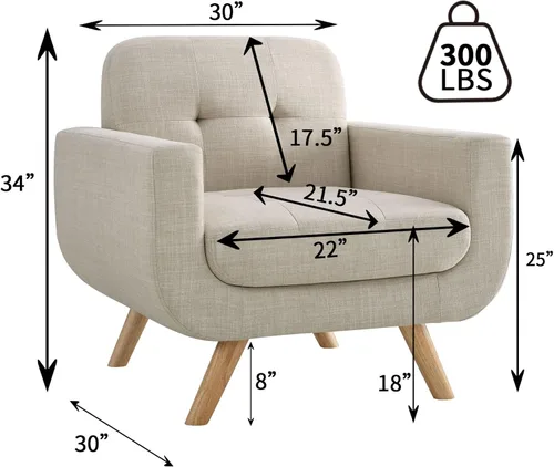 Miniatura 2 de Rosevera Elena - Sillón contemporáneo con tapicería de lino, muebles de sala de estar, color beige claro