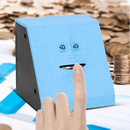 Miniatura 8 de Banco de ahorro para comer monedas, con pilas, caja de ahorro de dinero para niños de 3 años en adelante, para niños, niñas, adultos, Navidad, Azul