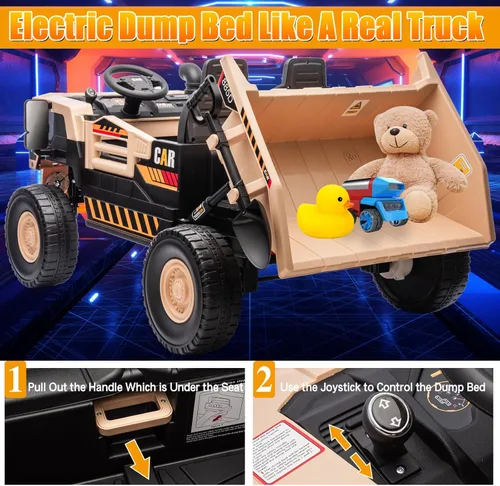 Miniatura 3 de Camión de juguete eléctrico de 12V 10AH de 2 plazas para niños con cama basculante eléctrica, tractor de juguete con control remoto para padres