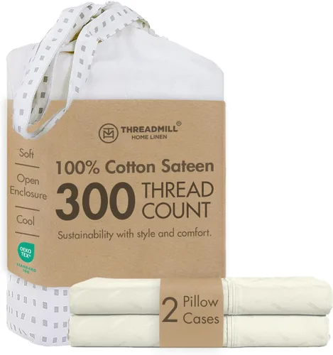 Miniatura 14 de Threadmill Home Linen Bedding - Juego de sábanas de 300 hilos, 100 % algodón, juego de cama de lujo, 4 piezas, tejido de satén suave, color blanco