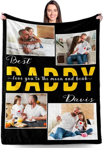 Miniatura 9 de Regalos personalizados de cumpleaños para el día del padre para el mejor papá de parte de hija, hijo, esposa, niños, manta personalizada para papá