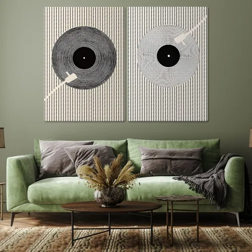 Miniatura 2 de Tocadiscos de música geométrica abstracta impresiones de mediados de siglo, arte de pared en lienzo para pared, tocadiscos de música geométrica