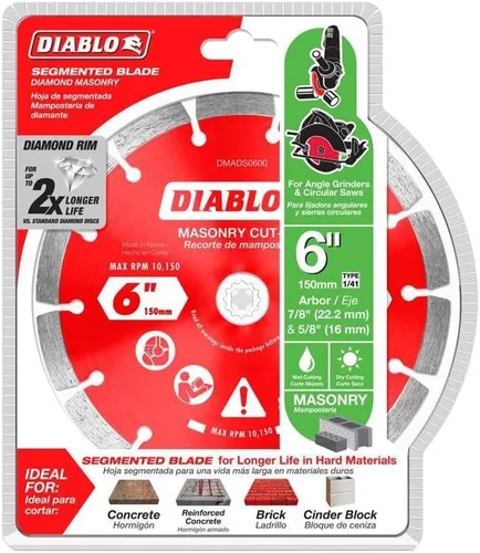 Miniatura 4 de Diablo Disco de corte de mampostería segmentado de diamante, cortes rápidos, larga vida en hormigón y ladrillo, 6 pulgadas de diámetro, eje DM 7/8