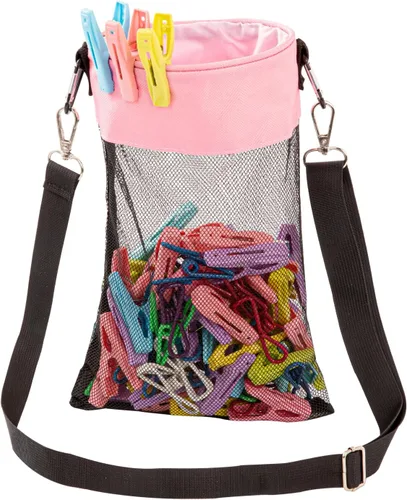 Miniatura 8 de Bolsa de malla con ganchos para colgar ropa con cierre de cordón, soporte para pinzas para ropa, ventilación y resistencia a la humedad, organizador