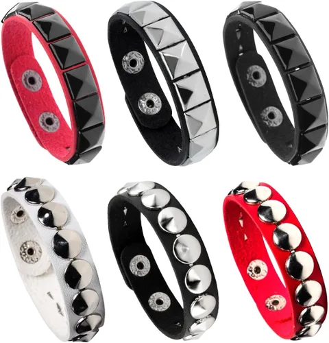 Miniatura 10 de Eigso Pulseras de cuero punk rock para hombres y mujeres, estilo retro, vintage, cadena de los años 80, para hombre y mujer