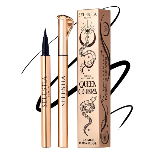 SELESTIA BEAUTY Lápiz delineador líquido negro Queen Cobra – Larga duración – Secado rápido, sin descamación – Aplicador fino y color intenso –
