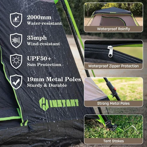 Miniatura 7 de 4/6/8/10 Person Instant Tent, Waterproof Pop Up Tents for Camping with Rainfly, 60 Seconds Easy Setup, Automatic Cabin Tent for Family Camping with