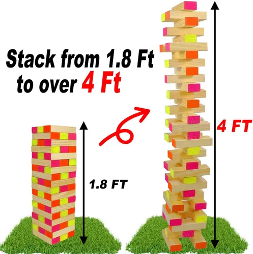 Miniatura 3 de Ahuimeius Juego de 54 piezas de torre gigante para exteriores, juego de torre que brilla en la luz negra, juego de mesa al aire libre para adultos