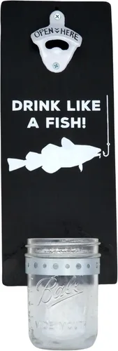 Miniatura 3 de Abrebotellas de cerveza Beber Like A Fish - Abridor de botellas hecho a mano montado en la pared con tapa Catcher - Regalo de cerveza para él o ella
