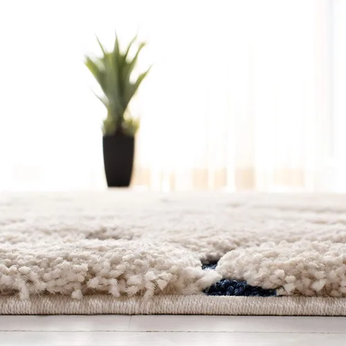 Miniatura 5 de SAFAVIEH Alfombra de área de 8x10 - Colección Florida Shag - Grande - Crema y azul, diseño de volutas, no desprende pelusa y fácil de limpiar, pelo