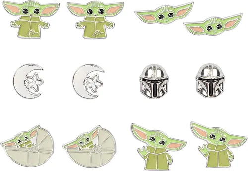 Star Wars The Mandalorian Grogu Baby Yoda - Juego de 6 aretes de joyería para disfraz, Zinc, No es una piedra preciosa
