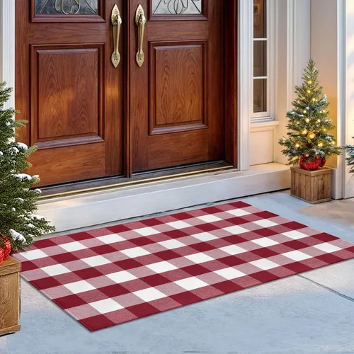 Miniatura 40 de IOHOUZE Alfombra Rayada Gris y Blanca - 27.5" X 43" Tapetes para Puerta Delantera al Aire Libre, Alfombra Lavable para Decoración de Porche