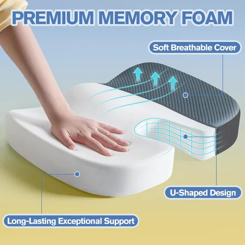 Miniatura 3 de Mureon Cojín para silla de oficina, cojín ergonómico grande de espuma viscoelástica para aliviar la presión de la cadera, soporte antideslizante