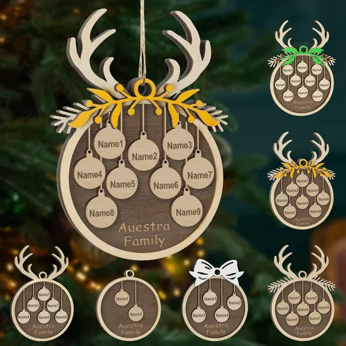 Miniatura 32 de Adornos de Navidad personalizados, familia de 1 nombre, adornos de Navidad de madera personalizados, decoración personalizada, decoración de árbol