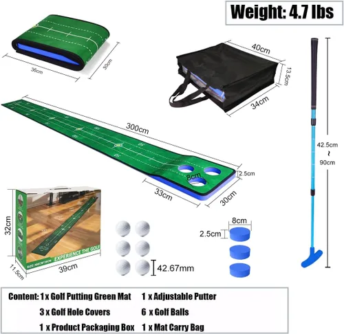 Miniatura 2 de Juego de putting de golf, juego de putting verde para interiores, tapete de golf desmontable, incluye 1 putter, 6 pelotas de golf, 3 tazas de golf