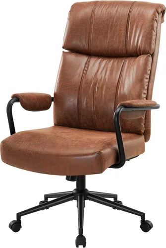 IWMH Silla de oficina, silla ejecutiva para computadora, sillas de escritorio de tela vintage de mediados de siglo con alto horneado, soporte lumbar