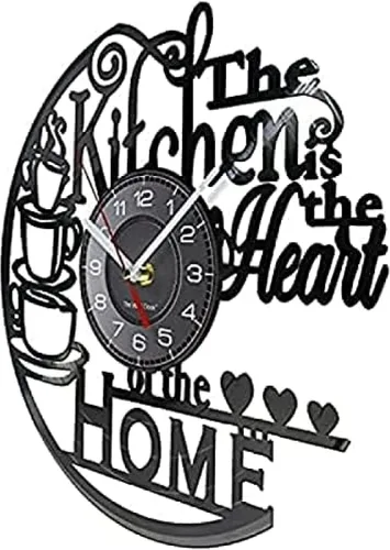 Miniatura 2 de Reloj de pared de cuarzo silencioso para cocina, corazón, hogar, vinilo, grabador, diseño, cocina, pared, silencioso, números arábigos