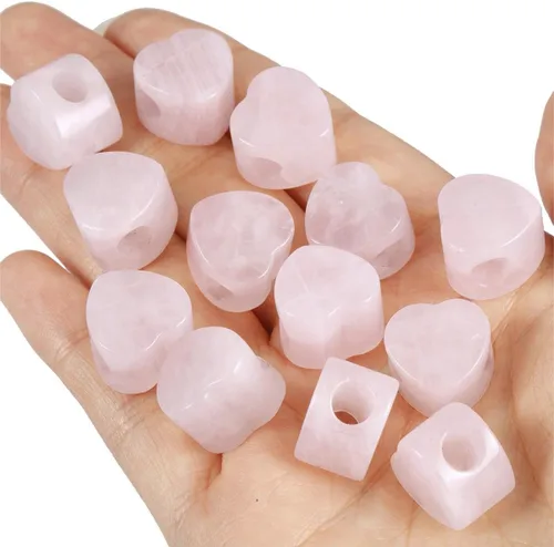 Miniatura 2 de TUMBEELLUWA Cuentas de piedra para hacer joyas, cuentas sueltas con forma de corazón de cristal curativo con agujero grande, paquete de 15, cuarzo