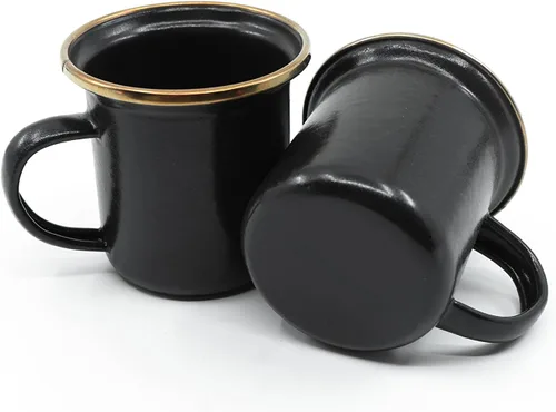 Miniatura 32 de Barebones Juego de 2 tazas de café esmaltadas de 16 onzas, taza de campamento con borde de acero inoxidable