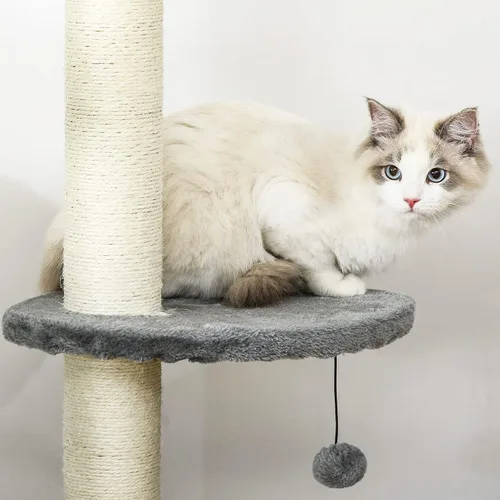 Miniatura 9 de PawHut Árbol para gatos de 85.5 pulgadas, altura ajustable, del suelo al techo, centro de actividades de escalada de 4 niveles, juguete para gatos