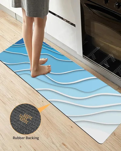 Miniatura 4 de Tapete de baño geométrico azul para bañera, antideslizante, de secado rápido y absorbente, de tierra de diatomeas, para fregadero de cocina