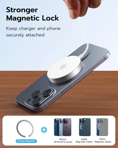 Miniatura 4 de NewQ Almohadilla de carga inalámbrica magnética, cargador inalámbrico certificado de 15 W Mag-Safe compatible con iPhone 17/16/15/14/13/12 Series