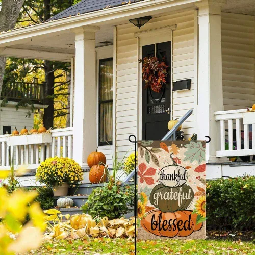 Miniatura 3 de Bandera de jardín de bienvenida de otoño de 12.5 x 18 pulgadas, diseño de calabaza bendita agradecida, decoración de doble cara para decoración