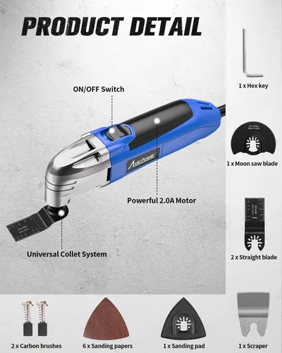 Miniatura 8 de AVID POWER Herramienta oscilante, 22000 OPM, multiherramienta oscilante eléctrica con ángulo de oscilación de 3°, corte, lijado, rectificado