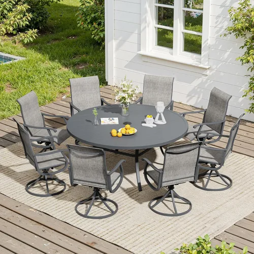 Miniatura 60 de VICLLAX Muebles pequeños de exterior de 3 piezas, 2 sillas giratorias de patio y mesa redonda pequeña para 2, sillas de carbón oscuro y negro