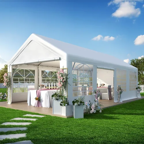 Miniatura 15 de GARTOO Tienda de campaña y cochera de 13 x 20 pies, cenador de boda resistente al aire libre con 4 bolsas de arena, toldo de refugio para eventos al