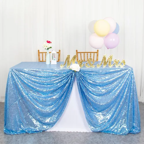 Miniatura 25 de ShiDianYi Mantel de lentejuelas color azul bebé, de 50 x 72 pulgadas, mantel rectangular de lentejuelas para decoración de boda - 200111E