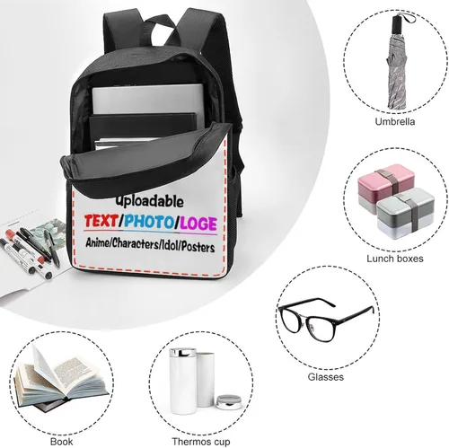 Miniatura 3 de Mochila personalizada con texto de imagen y foto, personaliza mochila de viaje para laptop para hombres y mujeres, bolsa de hombro casual de 17