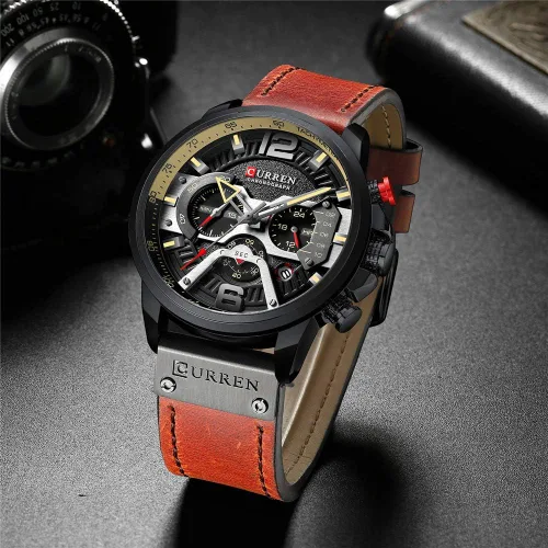 Miniatura 6 de CURREN - Reloj analógico de cuarzo para hombre, reloj de pulsera con correa de piel, resistente al gua y a la moda