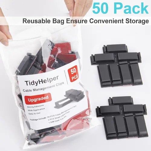 Miniatura 6 de 50 PCS Clips Negros para Cables - Organizadores de Cables Grandes para Gestión de Cables y Alambres Debajo del Escritorio, Clips Sujetadores