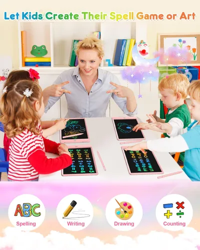 Miniatura 3 de FLUESTON Tableta de escritura LCD para niños, tablero de garabatos de 10 pulgadas, almohadilla de dibujo colorida para niños pequeños, juguetes Rosa