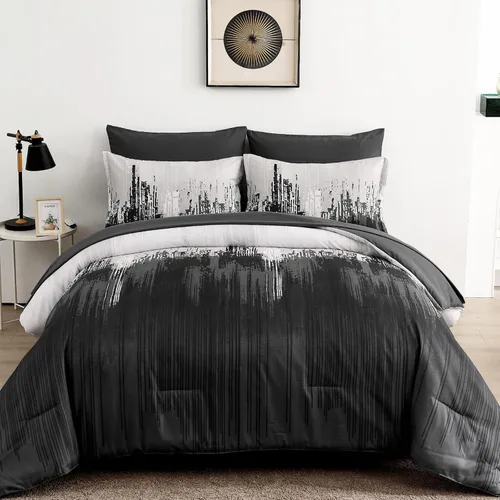 Miniatura 13 de WONGS BEDDING Juego de edredón Queen, Aqua 7 piezas cama en una bolsa arte abstracto colorido degradado juego de ropa de cama de microfibra, 1