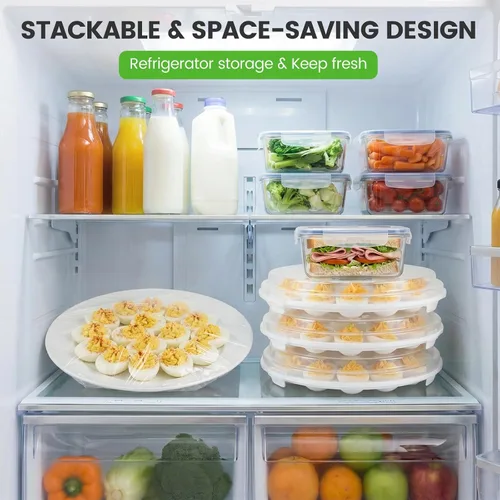 Miniatura 5 de HANSGO Recipientes para huevos rellenos con tapa, bandejas portaplatos para huevos rellenos con 22 ranuras para fiesta navideña y cocina del hogar