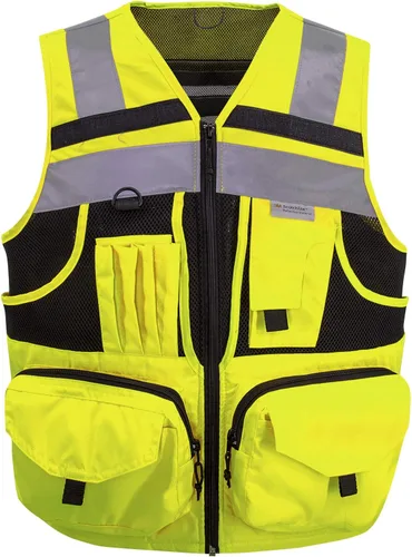 SUXIBIP - Chaleco de seguridad de 10 bolsillos para hombres y mujeres, chaleco de alta visibilidad con tiras reflectantes 3M, tela Oxford Amarillo