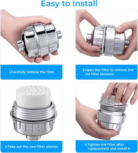 Miniatura 5 de Paquete de 3 cartuchos de filtro de ducha de repuesto de 15 etapas, cartucho de filtro universal para cabezal de ducha para agua dura, elimina cloro