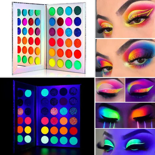 Miniatura 2 de DE'LANCI Paleta de sombras de ojos neón que brilla en la oscuridad, paleta de sombra de ojos Aurora Glow Stage, kit de maquillaje de Navidad